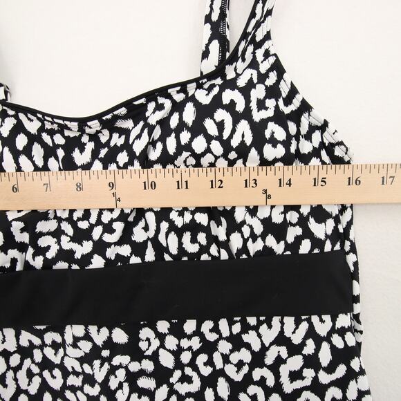 Lands End Tankini Top Black White Leopard Print Sweetheart Neck Size 12 - Picture 5 of 9